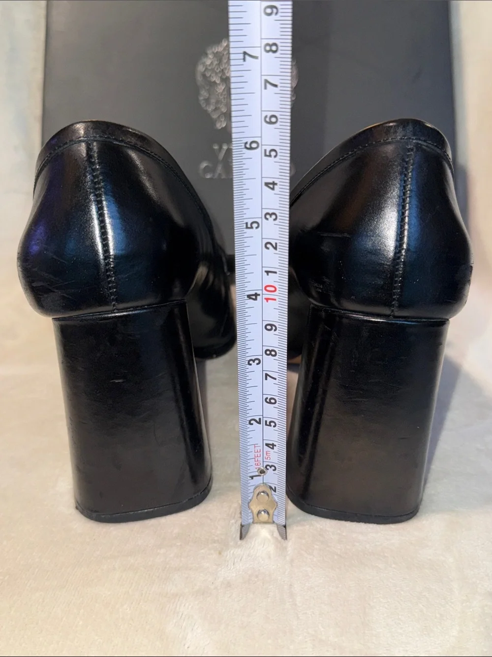 Vince Camuto Chelivia Black Leather Tassel Block-Heel Loafers, Size 9